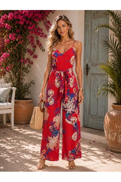 1630 Ολόσωμη φόρμα Full  Floral Κόκκινο