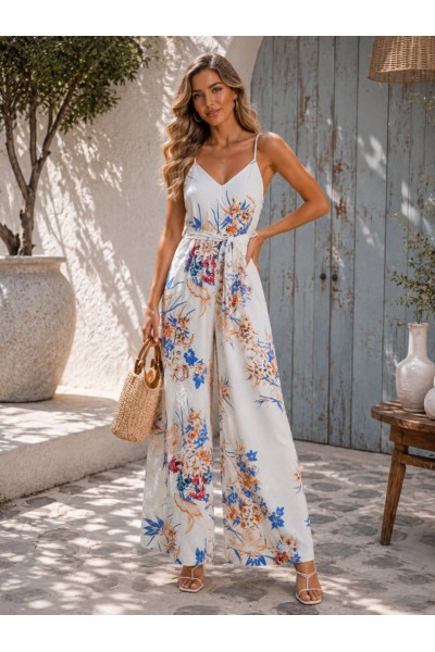 1630 Ολόσωμη φόρμα Full  Floral Λευκό