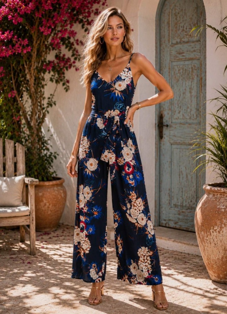 1630 Ολόσωμη φόρμα Full  Floral Μπλε