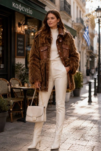 21334 Γούνα street Jacket Style Καφέ