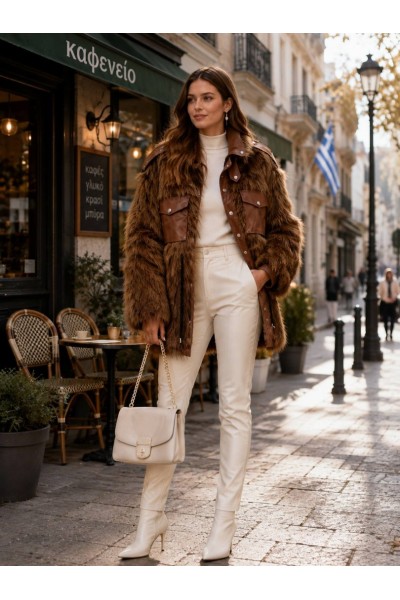 21334 Γούνα street Jacket Style Καφέ