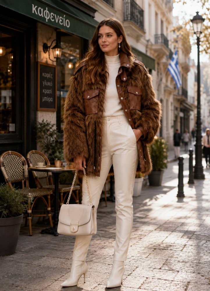21334 Γούνα street Jacket Style Καφέ