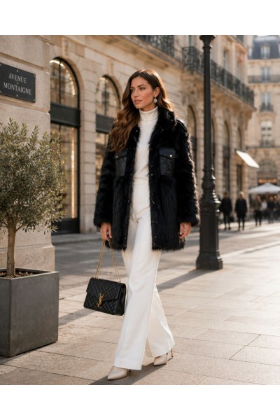 21334 Γούνα street Jacket Style Mαύρο