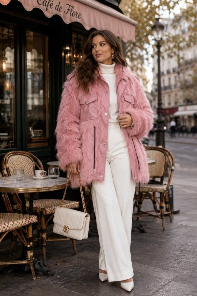 21334 Γούνα street Jacket Style Ροζ