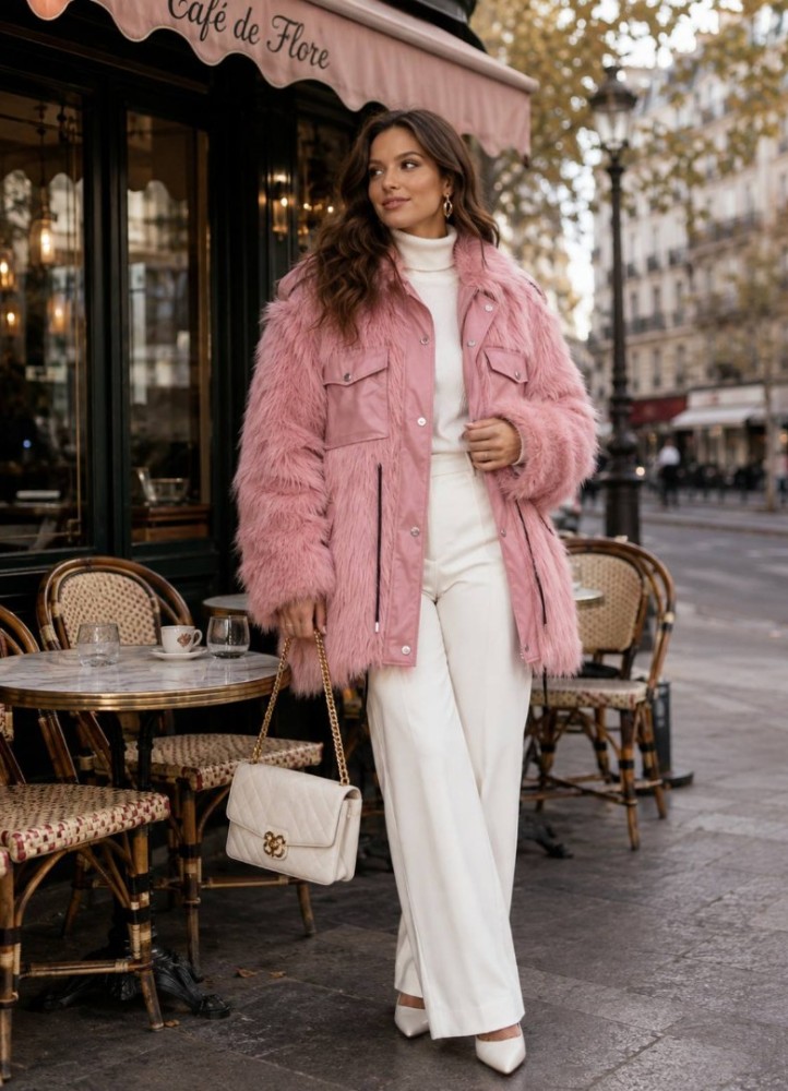 21334 Γούνα street Jacket Style Ροζ