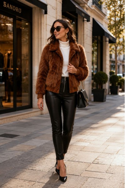 21332 Γούνα  Jacket short Style Καφέ