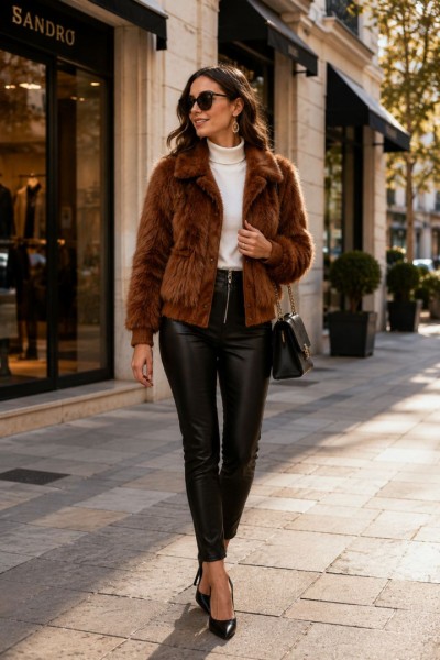 21332 Γούνα  Jacket short Style Καφέ