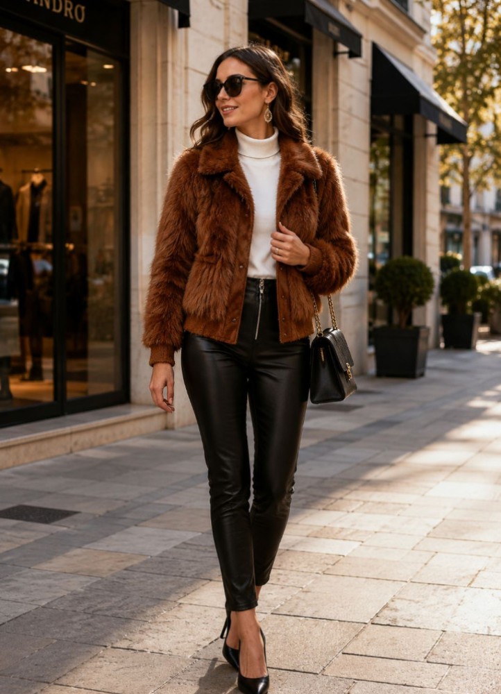 21332 Γούνα  Jacket short Style Καφέ
