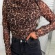 0538 Μπλούζα animal print με διαφάνεια Καφέ