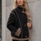 21311 Μπουφάν μουτόν style με γουνάκι Μαύρο