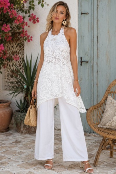 1632 Ολόσωμη φόρμα Lace Style Λευκό