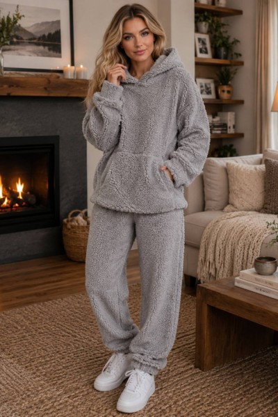 12998 Σετ Μπλούζα & παντελόνι Hoodie προβατακι Γκρι