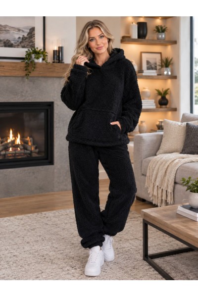 12998 Σετ Μπλούζα & παντελόνι Hoodie προβατακι Μαύρο