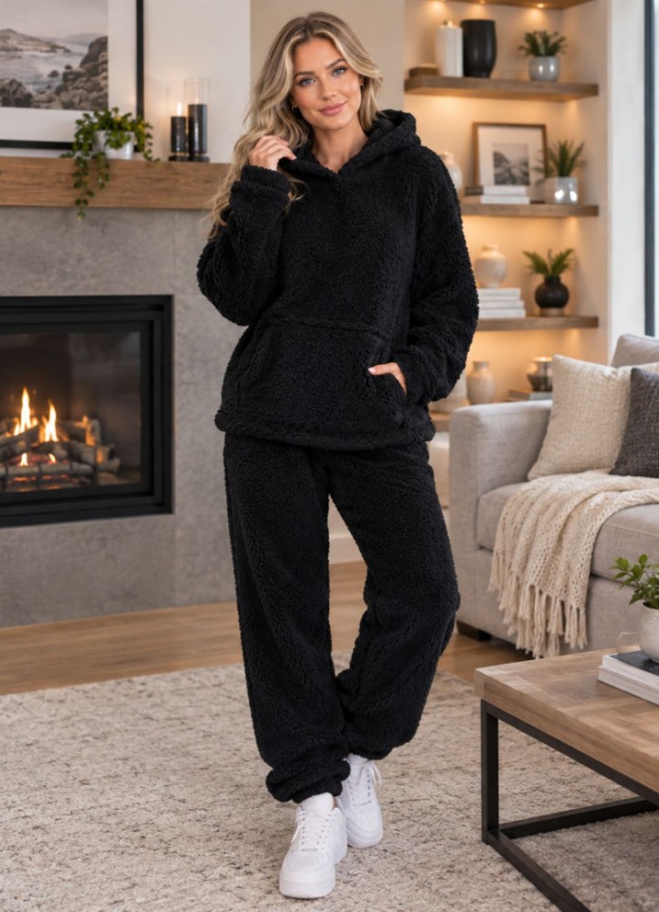 12998 Σετ Μπλούζα & παντελόνι Hoodie προβατακι Μαύρο