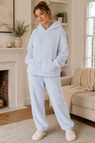 12998 Σετ Μπλούζα & παντελόνι Hoodie προβατακι Γαλάζιο