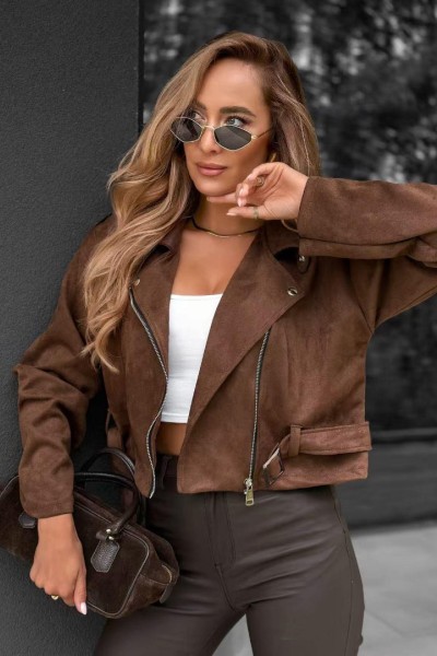 21299 Jacket Suede Style Καφέ
