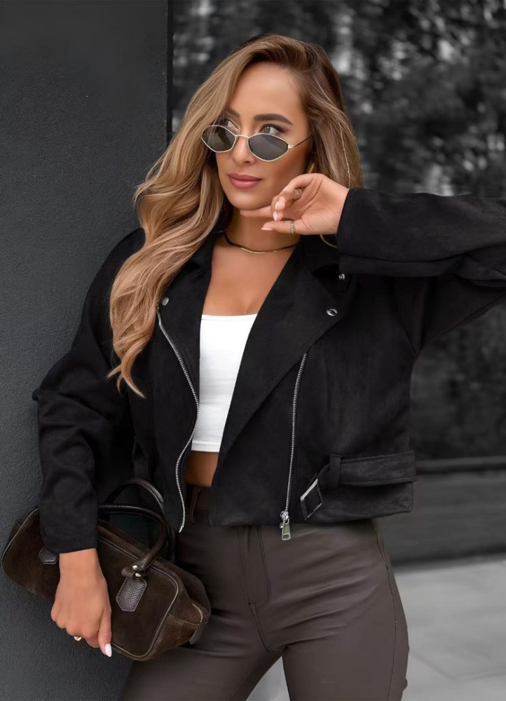 21299 Jacket Suede Style Μαύρο