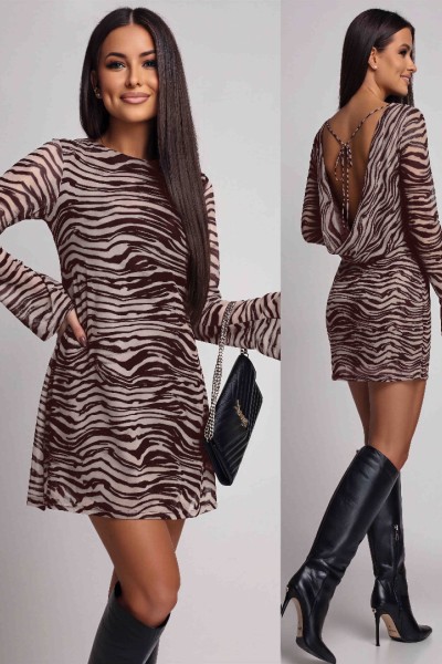 0191 Μίνι φόρεμα animal print Καφέ