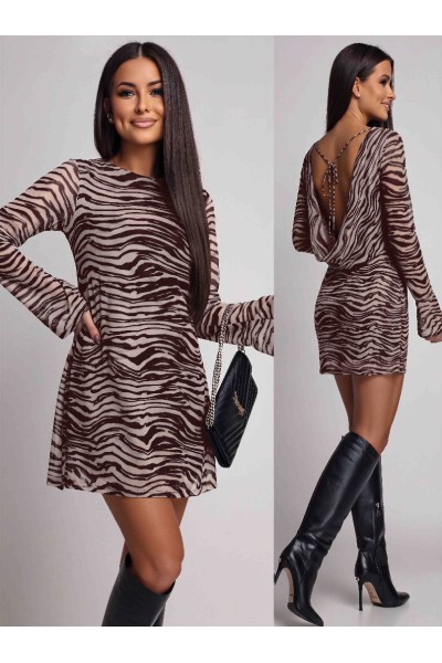 0191 Μίνι φόρεμα animal print Καφέ