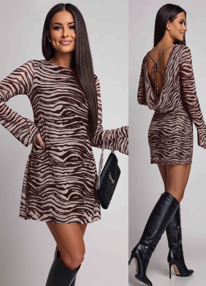 0191 Μίνι φόρεμα animal print Καφέ