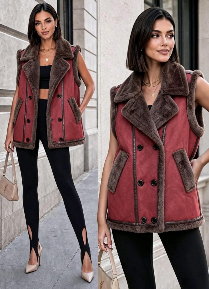 21298 Αμάνικο Μπουφάν Suede Style Μπορντό-κόκκινο