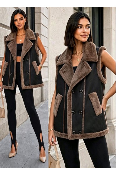 21298 Αμάνικο Μπουφάν Suede Style Μαύρο