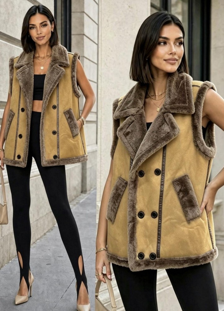 21298 Αμάνικο Μπουφάν Suede Style Μουσταρδί