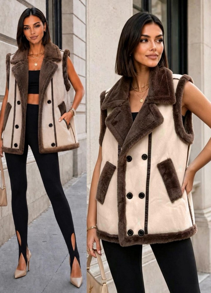 21298 Αμάνικο Μπουφάν Suede Style Μπεζ