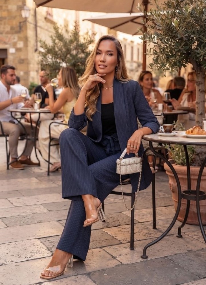 12860 Κουστούμι παντελόνι με ρίγα Μπλε