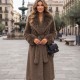 21296 Γούνα με πλούσιο γιακά και ζώνη Καφέ