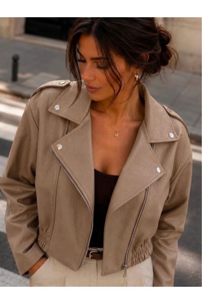 21317 Jacket δερματίνη Μπεζ