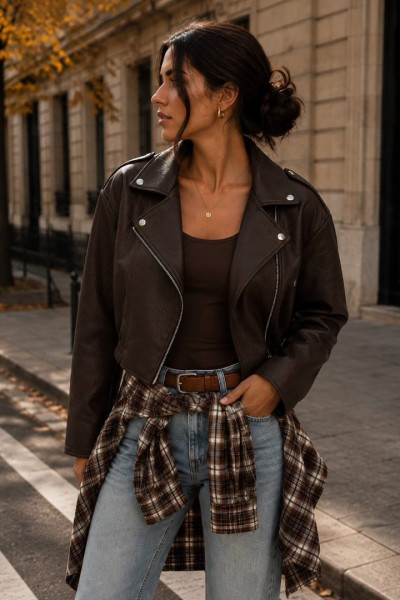 21317 Jacket δερματίνη Καφέ