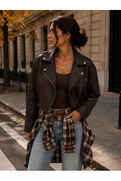21317 Jacket δερματίνη Καφέ