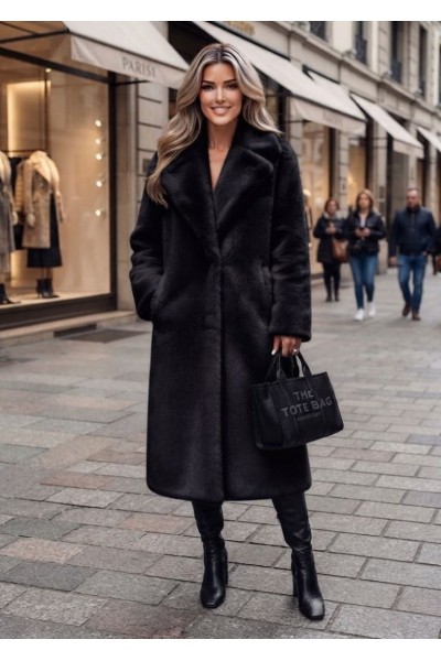 21290 Γούνα μακριά με τσέπες Μαύρο