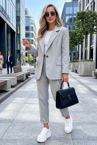 12861 Set σακάκι και παντελόνι casual  Γκρι