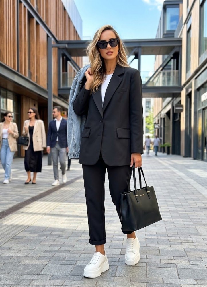 12861 Set σακάκι και παντελόνι casual  Μαύρο