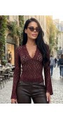 0515 Μπλούζα ελαστική με δαντέλα Μπορντό