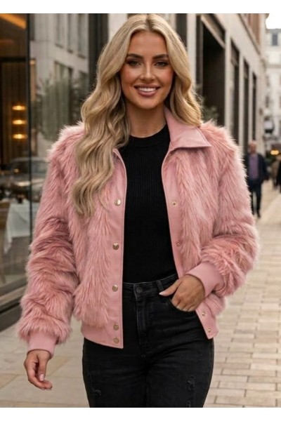 21271 Γούνα  Jacket short Style Ροζ