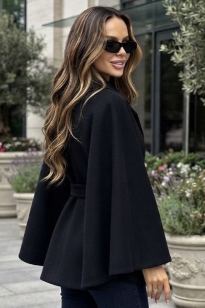 21264 Πανωφόρι με ζώνη στη μέση Μαύρο