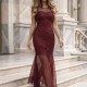 0185 Maxi φόρεμα με δαντέλα και διαφάνεια Μπορντό