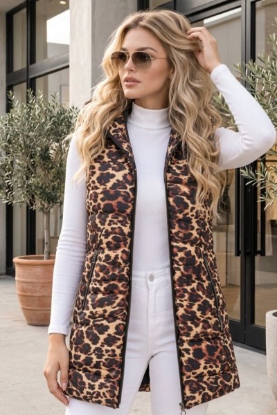 21258 Αμάνικο μπουφάν Leopar Style Κάμελ