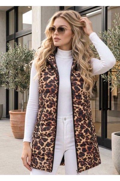 21258 Αμάνικο μπουφάν Leopar Style Κάμελ