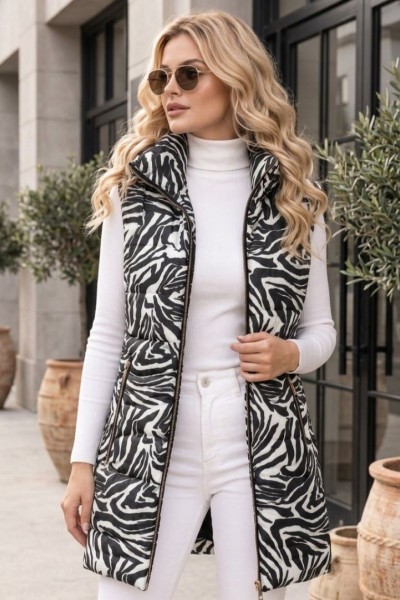 21258 Αμάνικο μπουφάν Zebra Style Ασπρόμαυρο