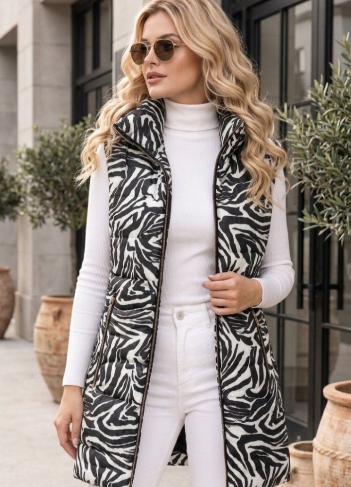 21258 Αμάνικο μπουφάν Zebra Style Ασπρόμαυρο