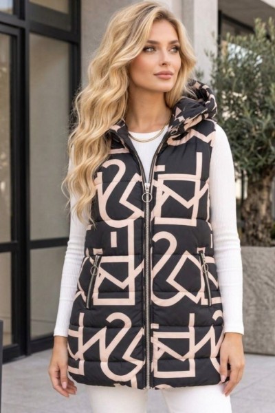 21258 Αμάνικο μπουφάν Street Style Μαύρο-ροζ