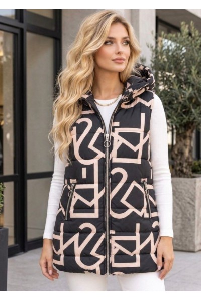 21258 Αμάνικο μπουφάν Street Style Μαύρο-ροζ