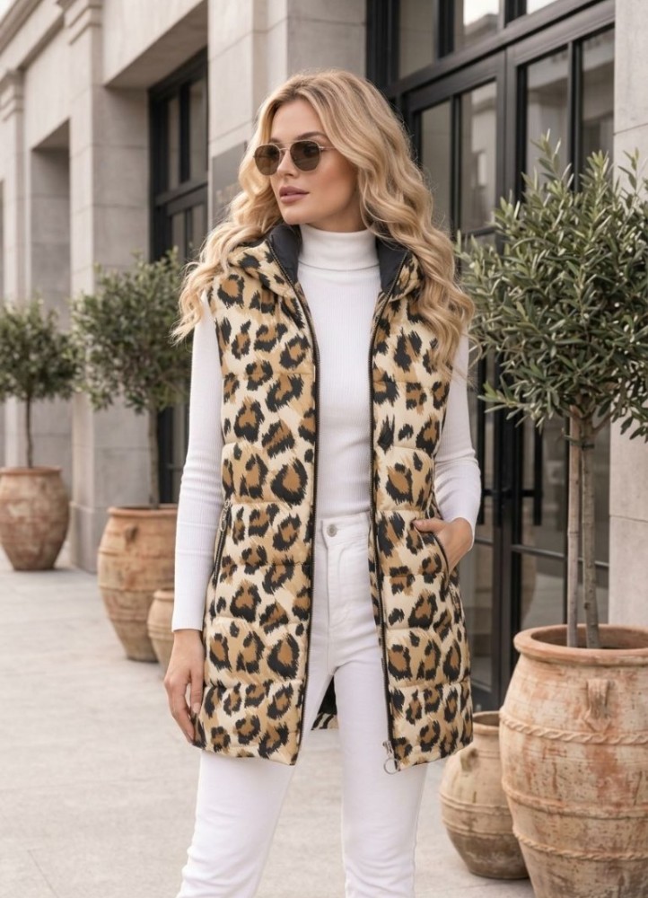 21258 Αμάνικο μπουφάν Leopar Μαύρο-Μπεζ