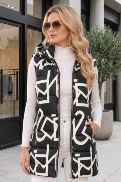 21258 Αμάνικο μπουφάν street Style Μαύρο-άσπρο