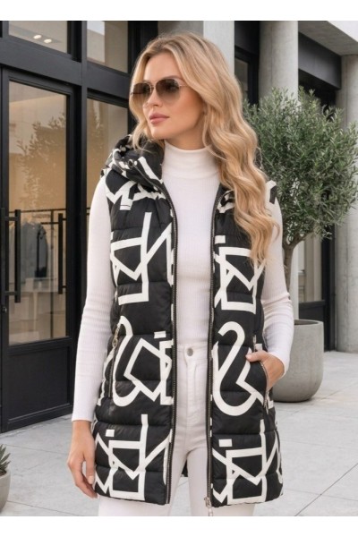 21258 Αμάνικο μπουφάν street Style Μαύρο-άσπρο
