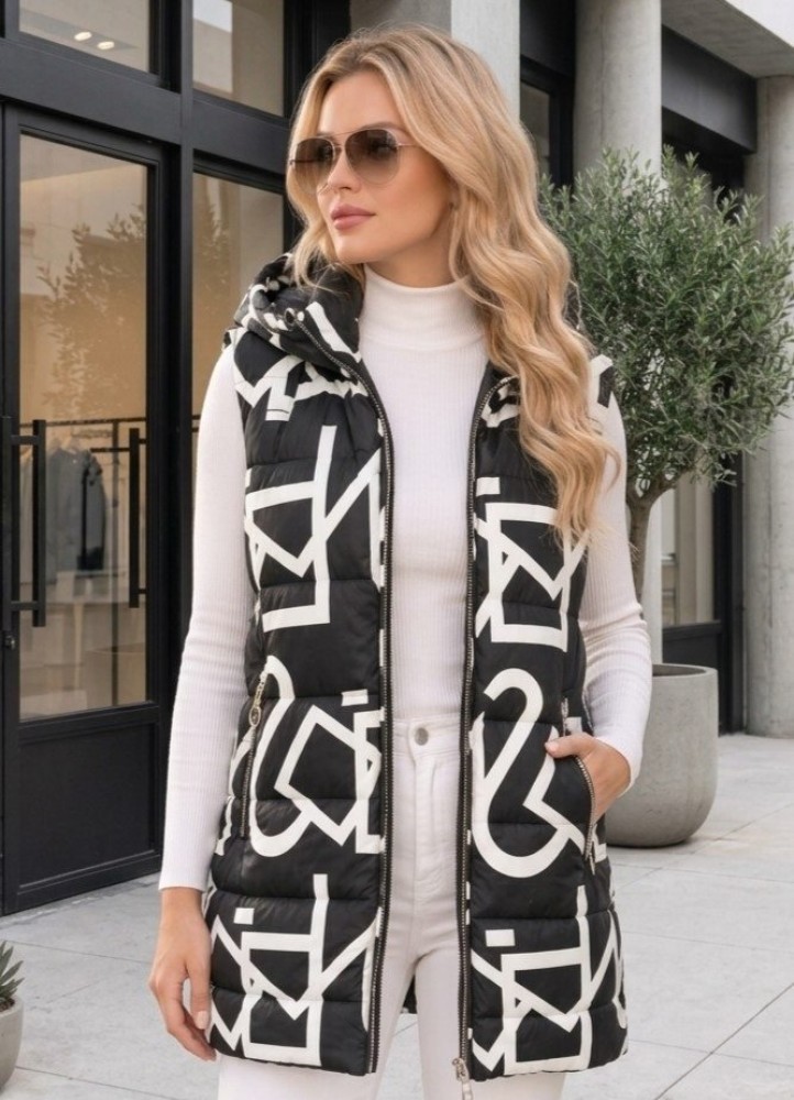 21258 Αμάνικο μπουφάν street Style Μαύρο-άσπρο